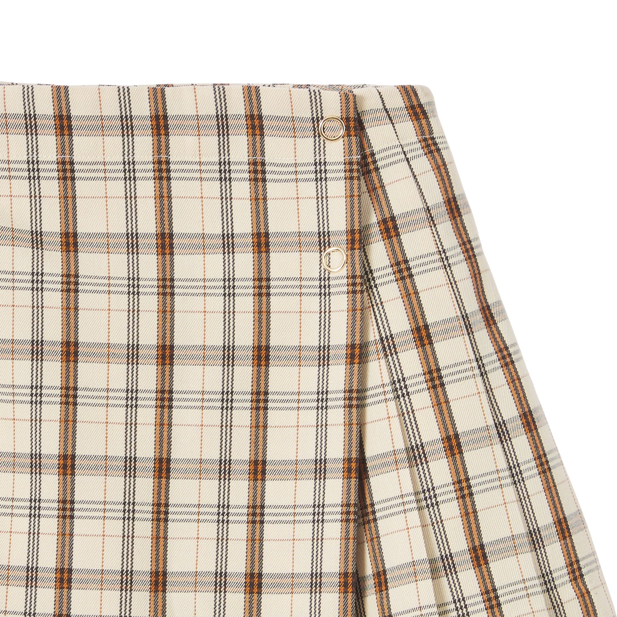 Jupe plissée en laine à motif check à logo - Beige Check