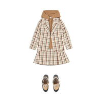 Jupe plissée en laine à motif check à logo - Beige Check