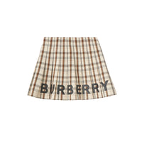 Jupe plissée en laine à motif check à logo - Beige Check