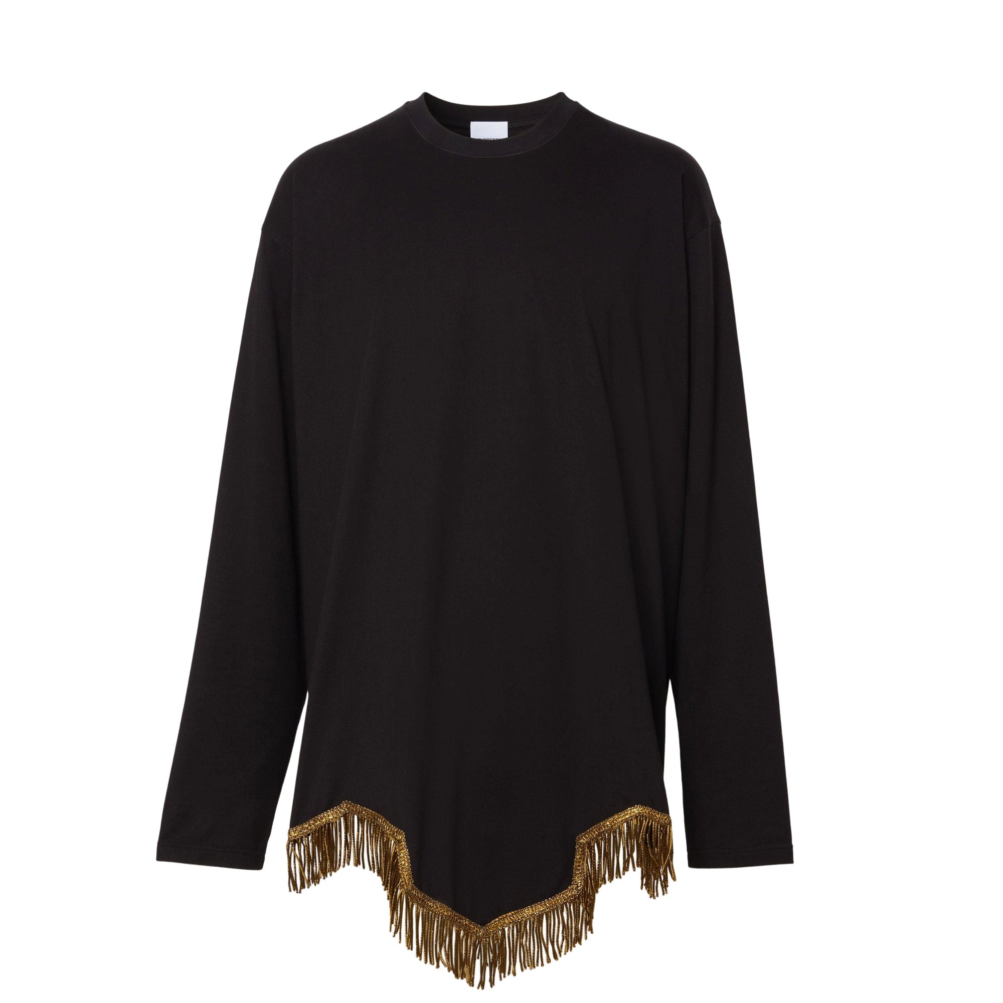 Haut à manches longues en coton avec franges en fil d'or - Black