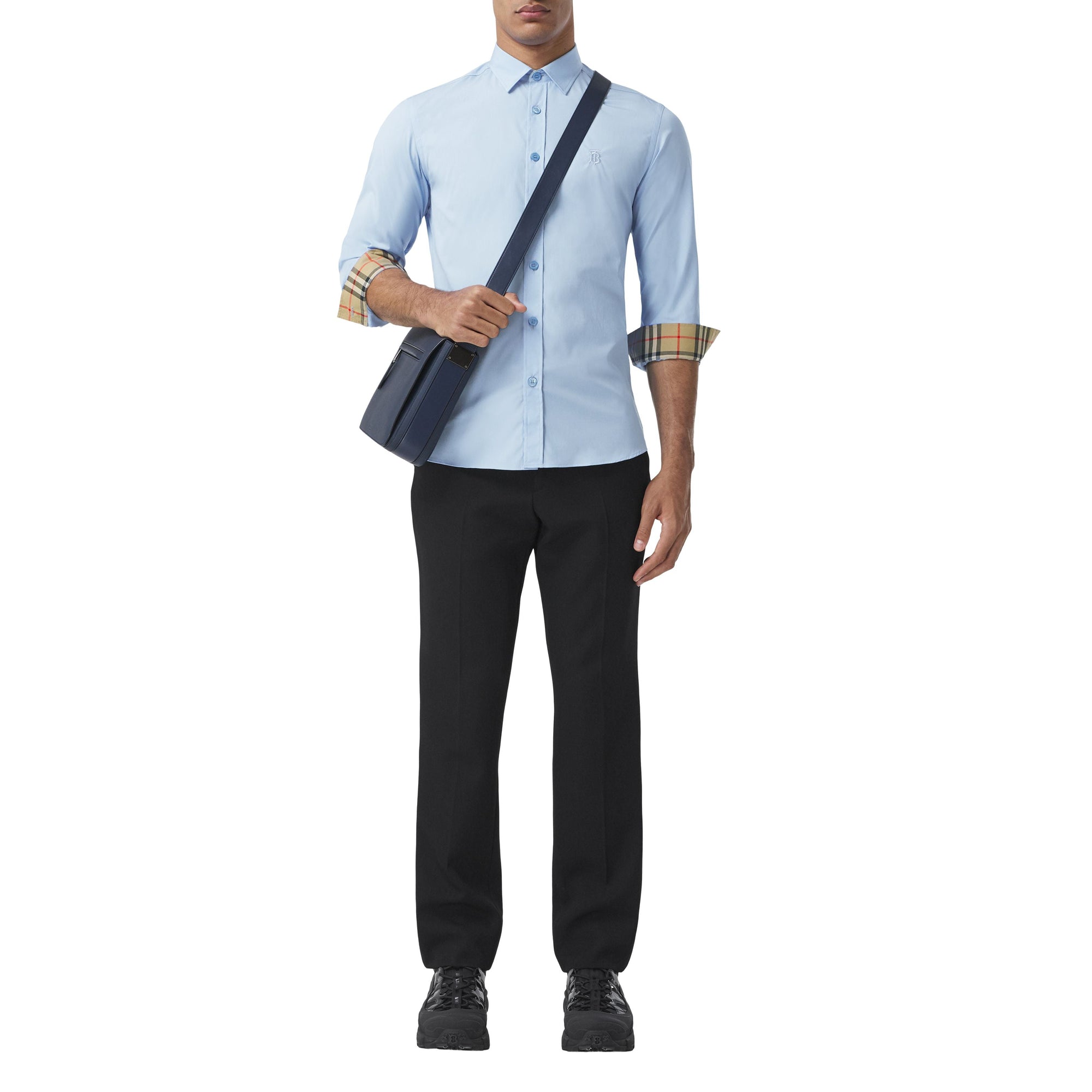 Chemise slim à motif monogramme - Soft Cornflower Blue