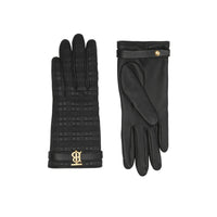 Gants en cuir matelassé doublés de cachemire - Black