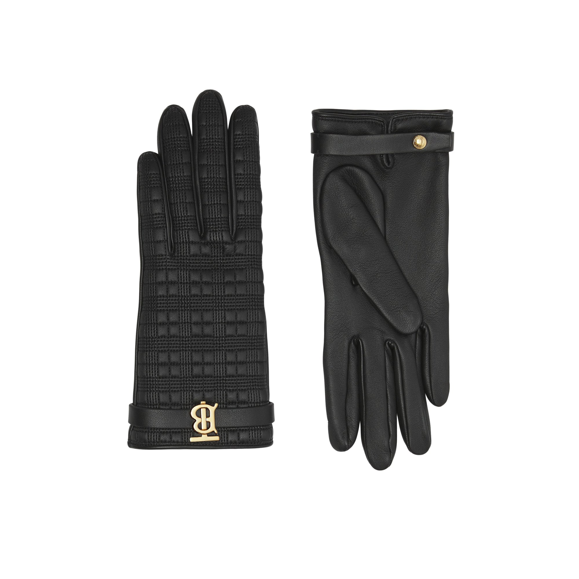 Gants en cuir matelassé doublés de cachemire - Black