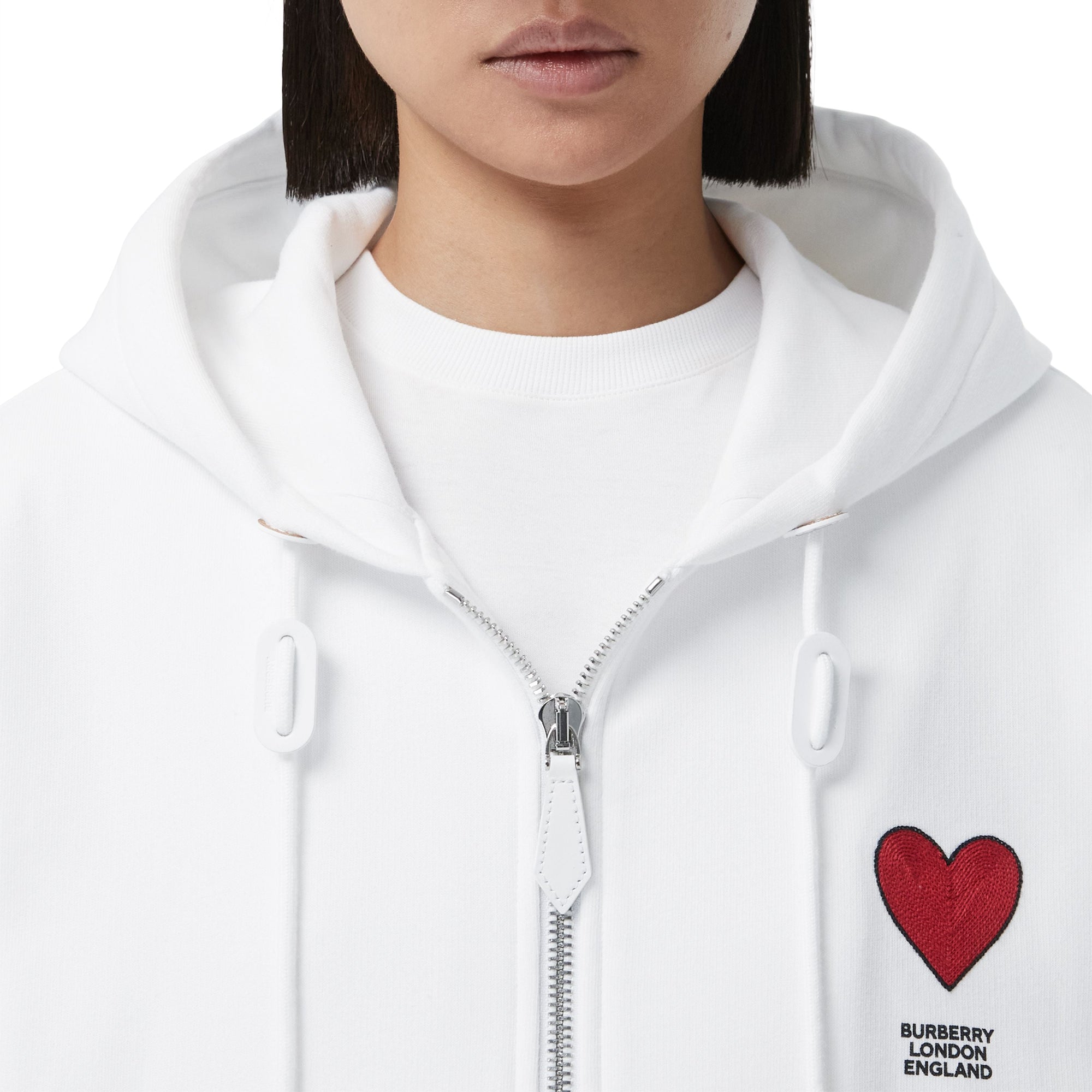 Haut à capuche en coton à motif cœur unisexe - White