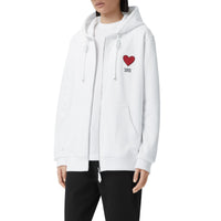 Haut à capuche en coton à motif cœur unisexe - White