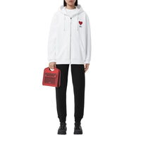 Haut à capuche en coton à motif cœur unisexe - White