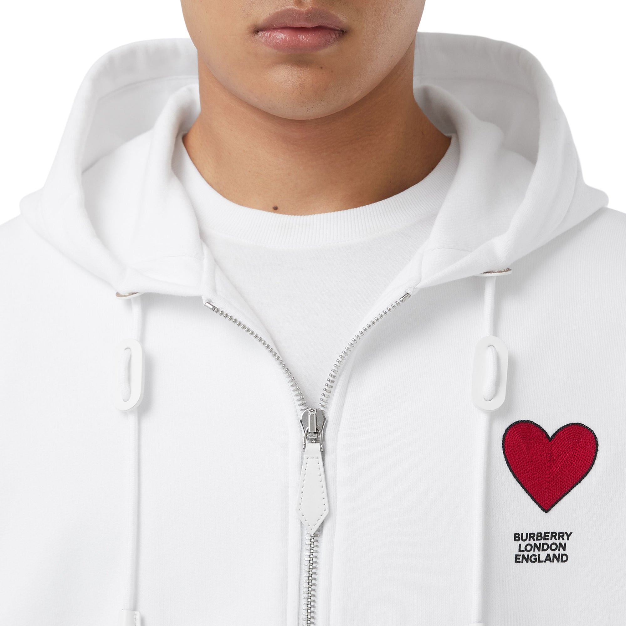 Haut à capuche en coton à motif cœur unisexe - White