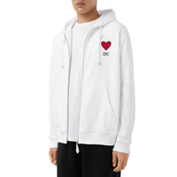 Haut à capuche en coton à motif cœur unisexe - White