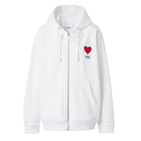 Haut à capuche en coton à motif cœur unisexe - White