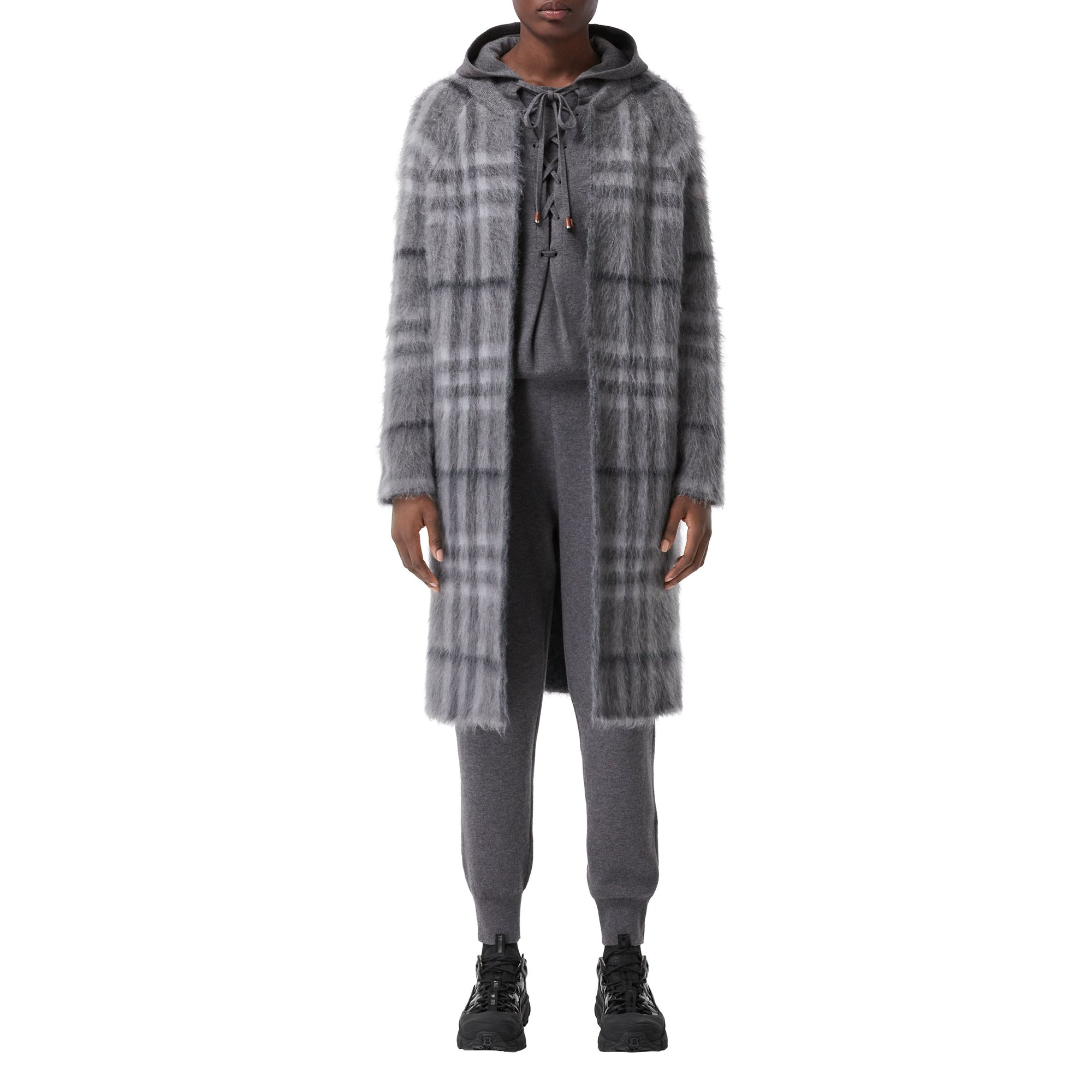 Cardigan sur mesure en mohair et soie mélangés Check - Shale Grey