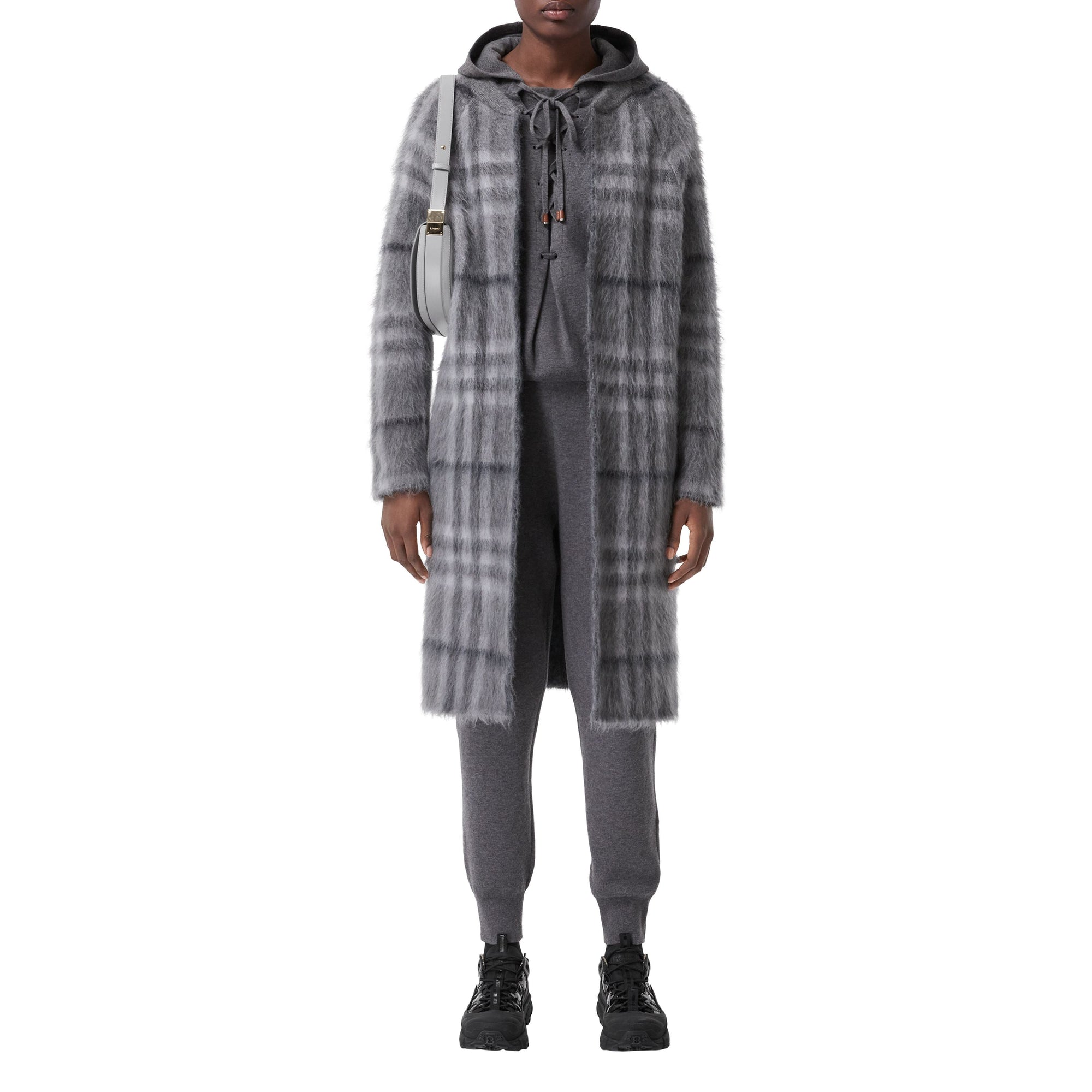 Cardigan sur mesure en mohair et soie mélangés Check - Shale Grey