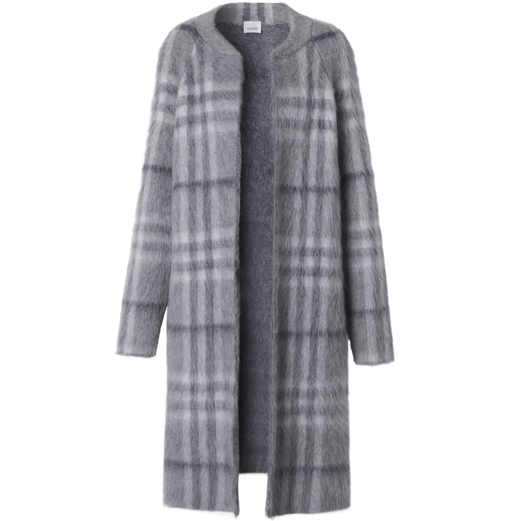 Cardigan sur mesure en mohair et soie mélangés Check - Shale Grey