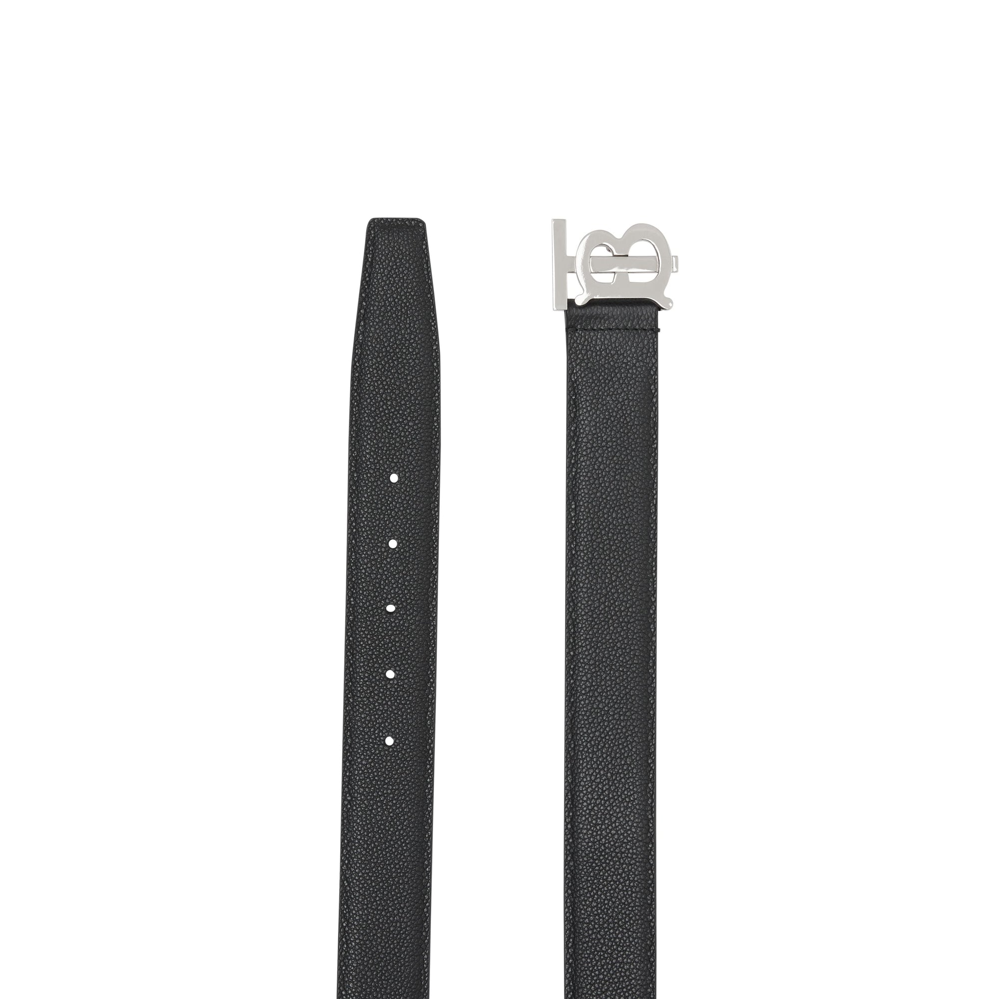 Ceinture TB en cuir grainé - Black & Silver