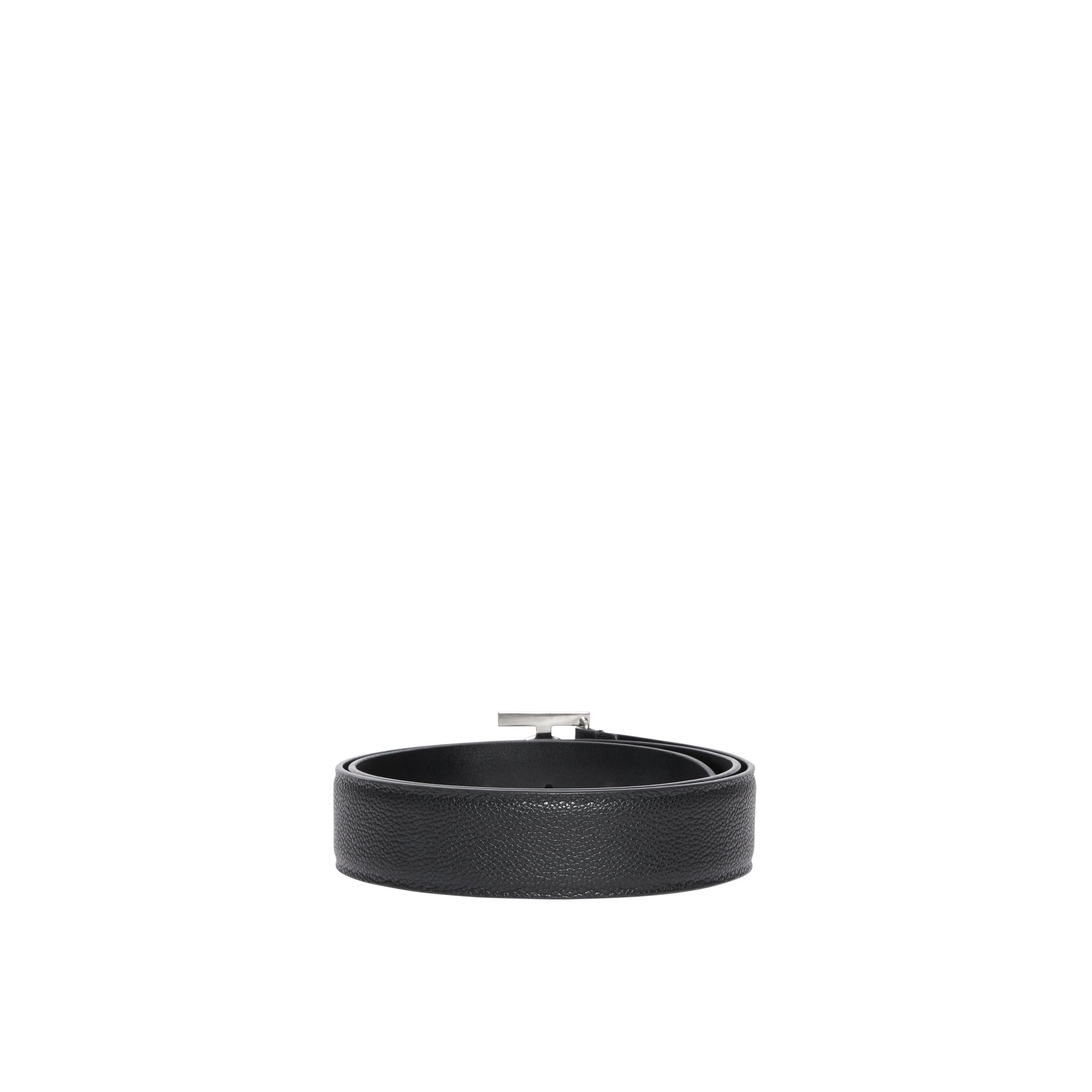 Ceinture TB en cuir grainé - Black & Silver