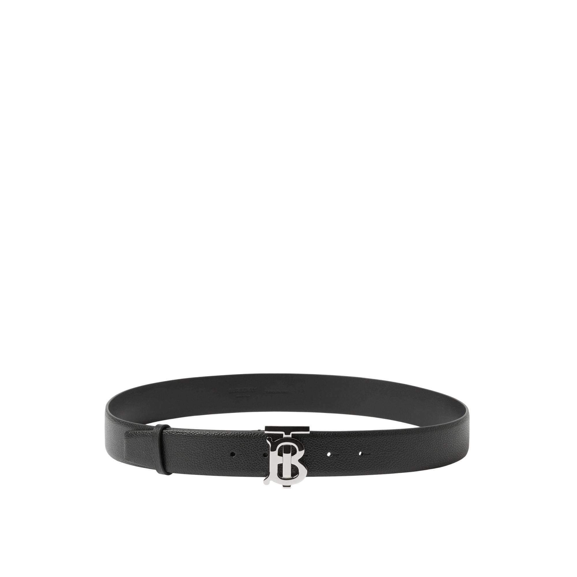 Ceinture TB en cuir grainé - Black & Silver
