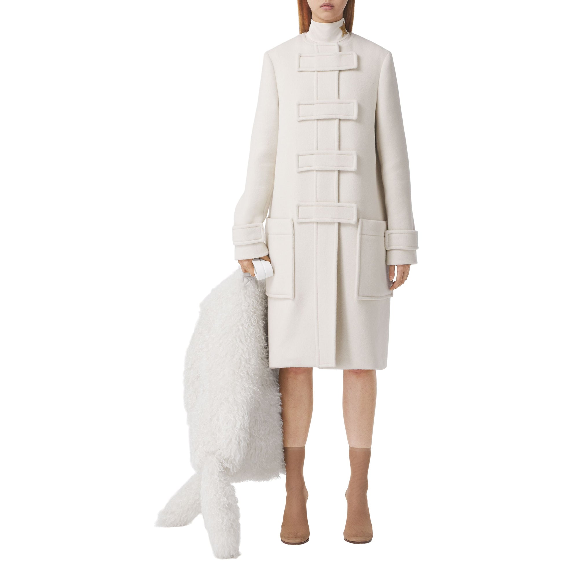 Duffle-coat en laine technique - Ivory Blush