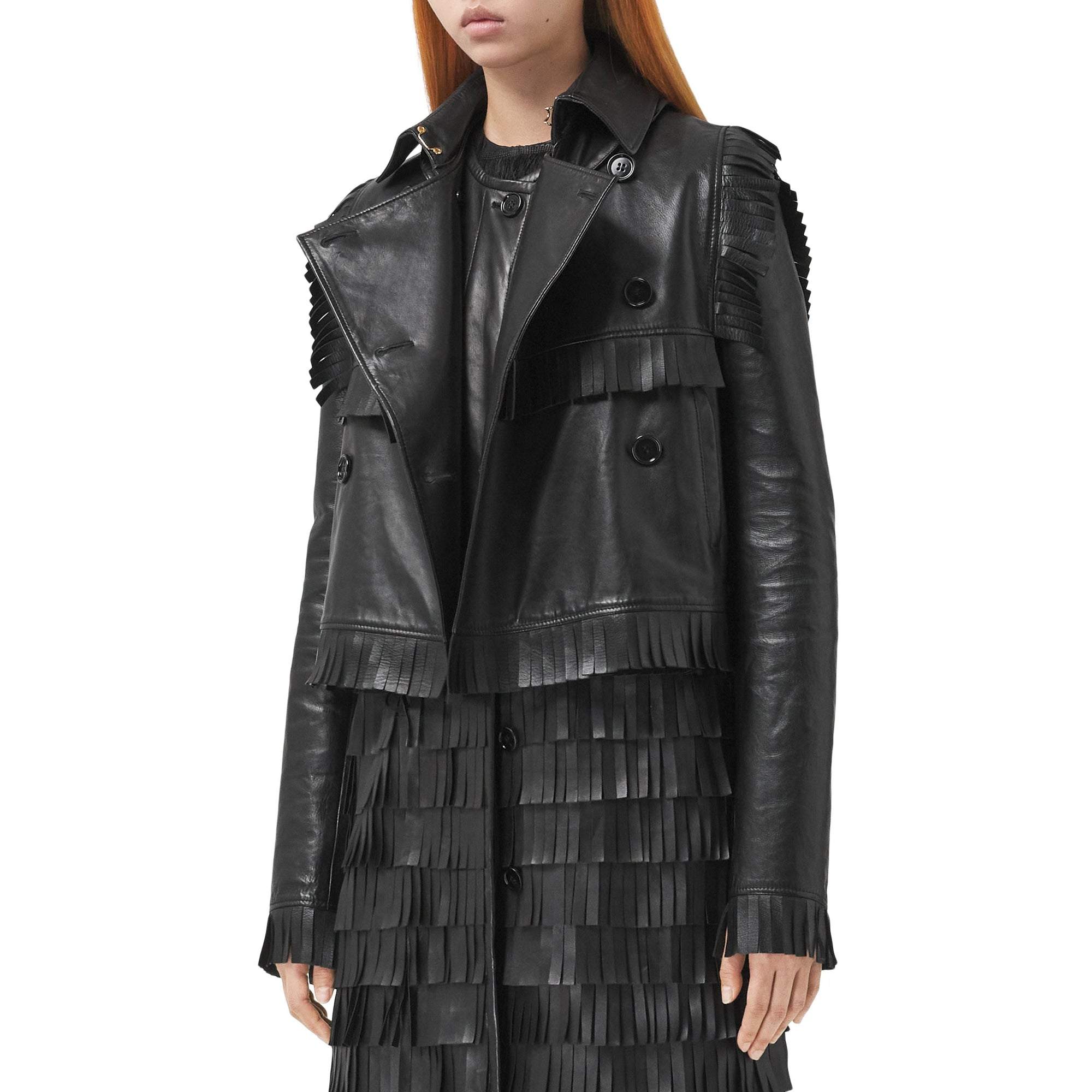 Trench court en cuir plongé - Black