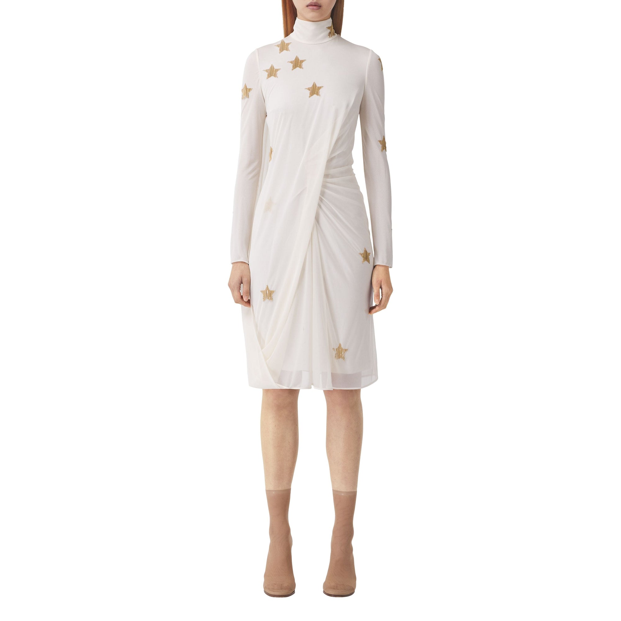 Robe froncée à manches longues et motif étoilé - Ivory Blush
