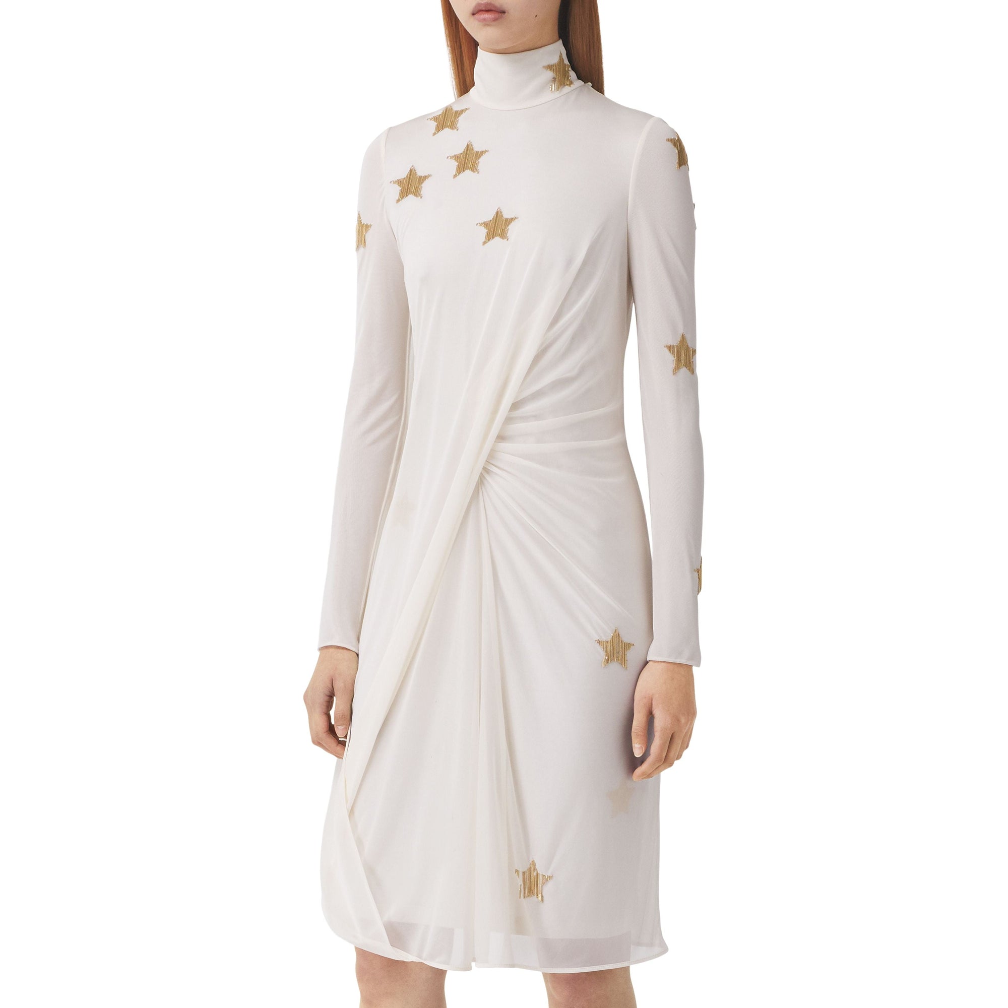 Robe froncée à manches longues et motif étoilé - Ivory Blush