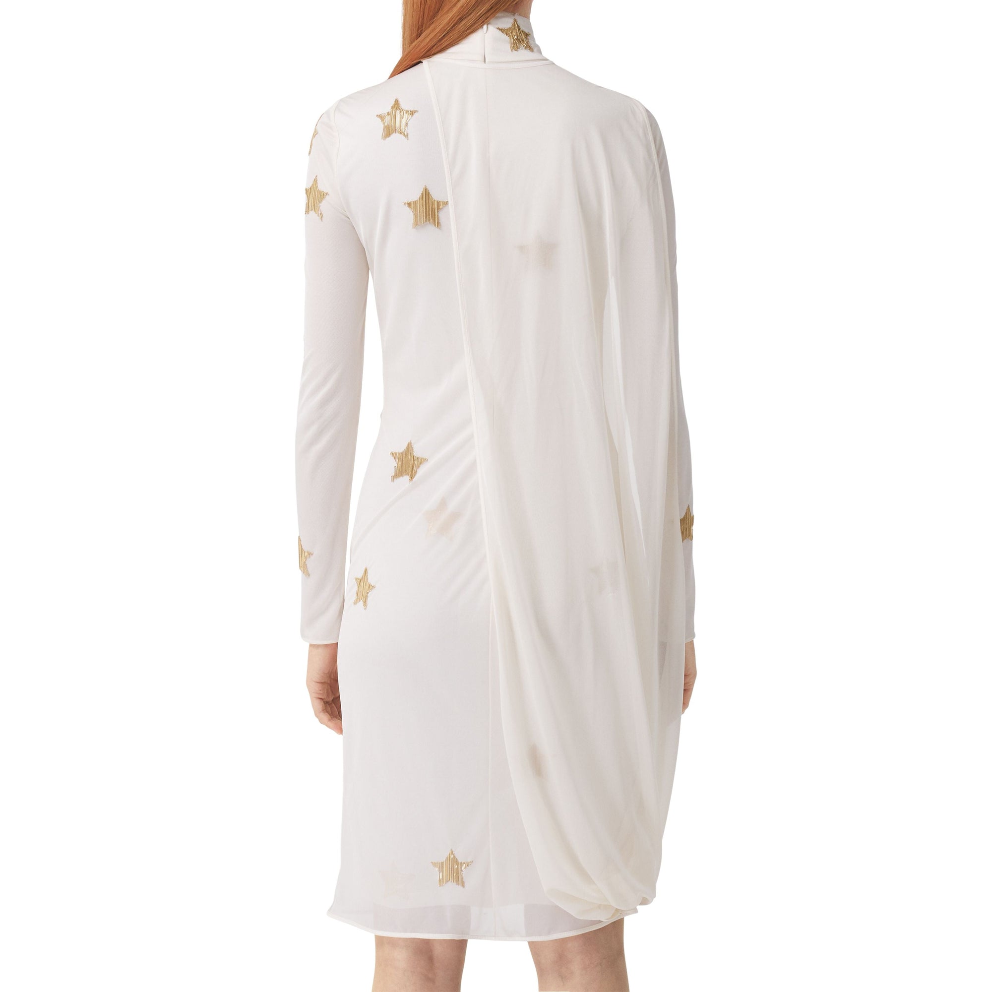 Robe froncée à manches longues et motif étoilé - Ivory Blush