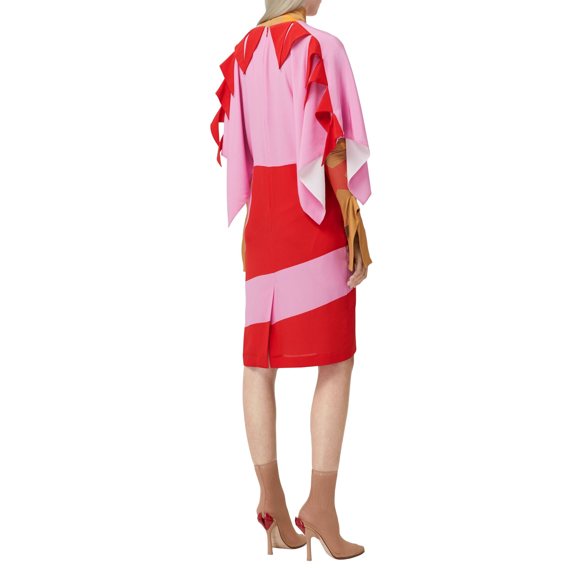 Robe cape en crêpe de soie à imprimé géométrique - Primrose Pink