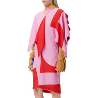 Robe cape en crêpe de soie à imprimé géométrique - Primrose Pink