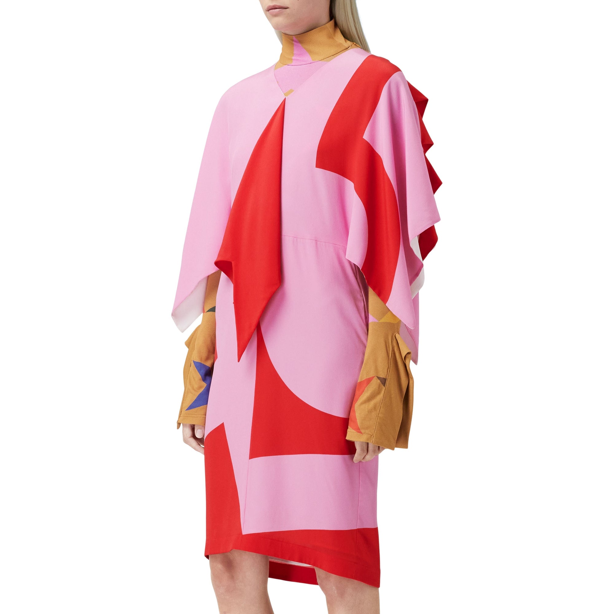 Robe cape en crêpe de soie à imprimé géométrique - Primrose Pink