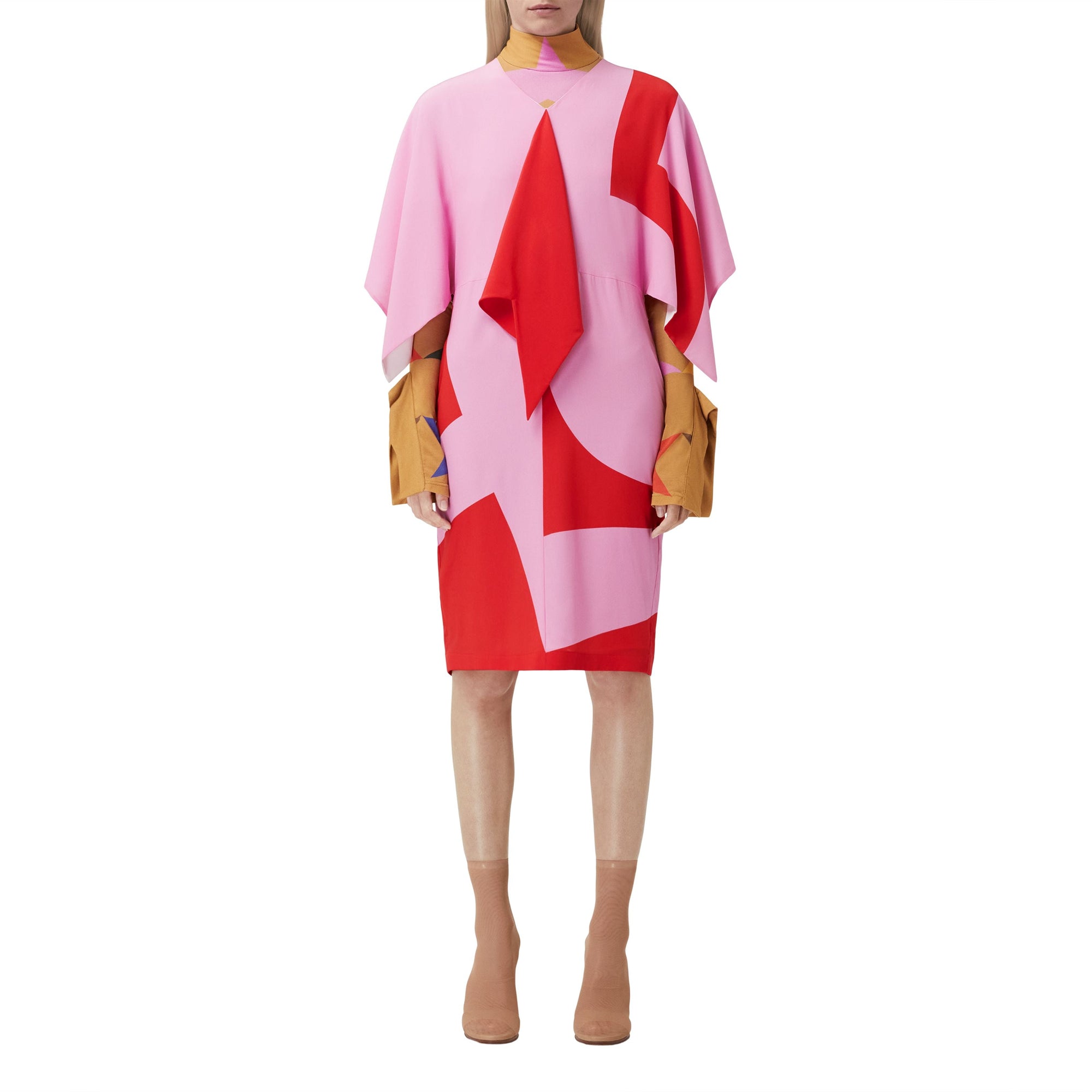 Robe cape en crêpe de soie à imprimé géométrique - Primrose Pink