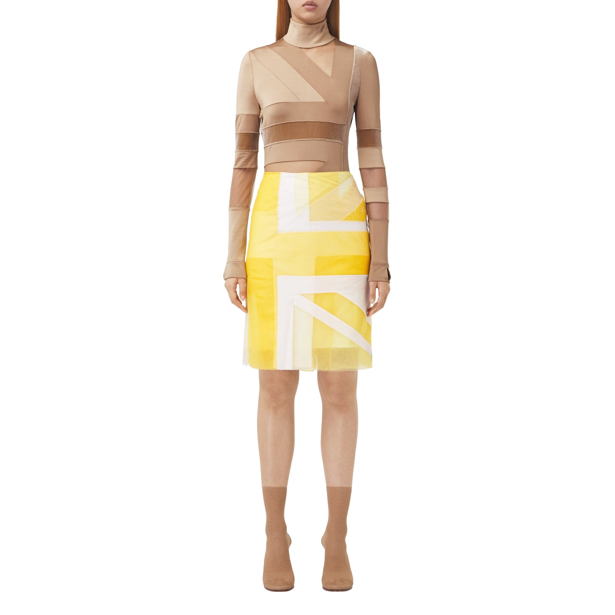 Jupe en tulle et soie avec drapeau jacquard - Pale Tulip Yellow