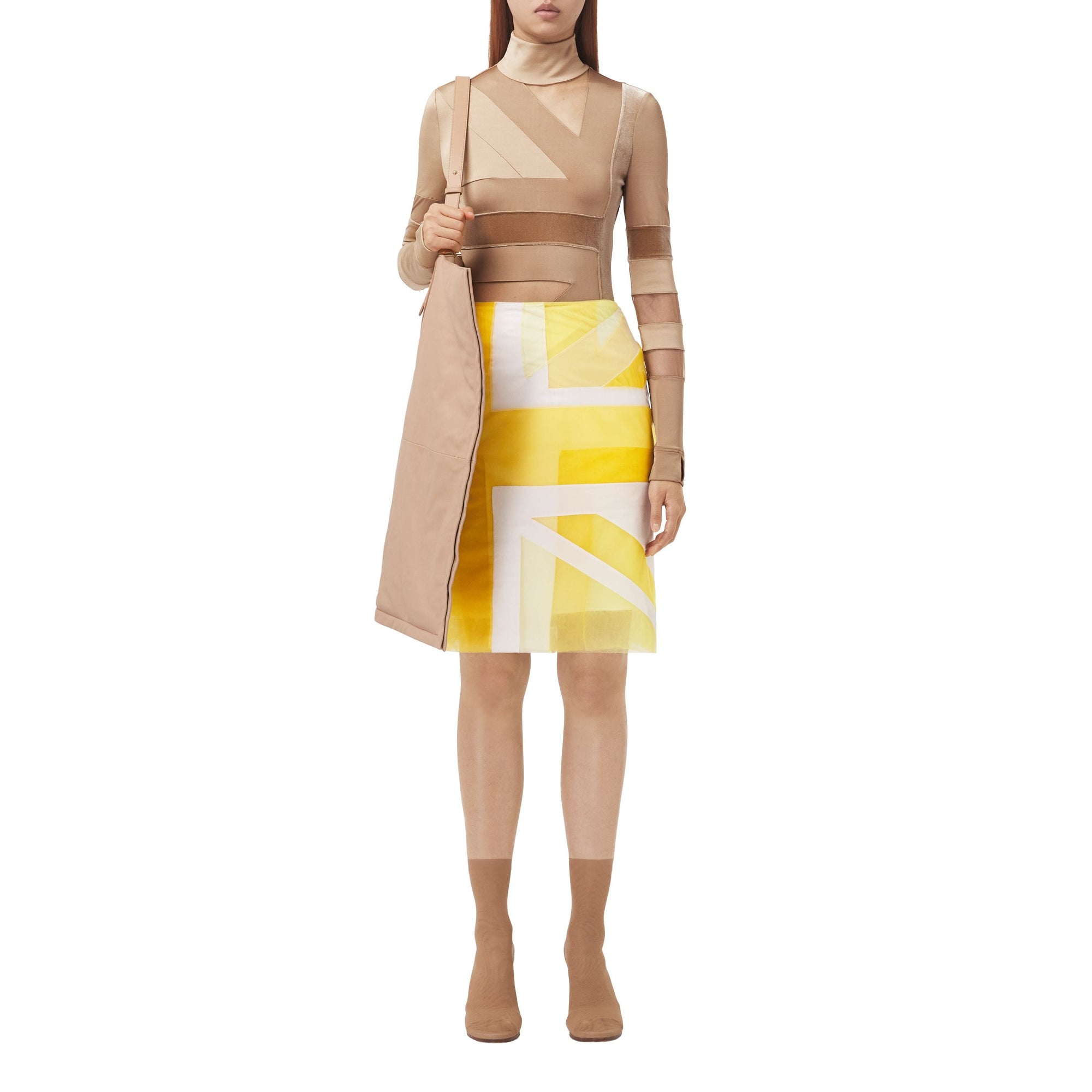 Jupe en tulle et soie avec drapeau jacquard - Pale Tulip Yellow