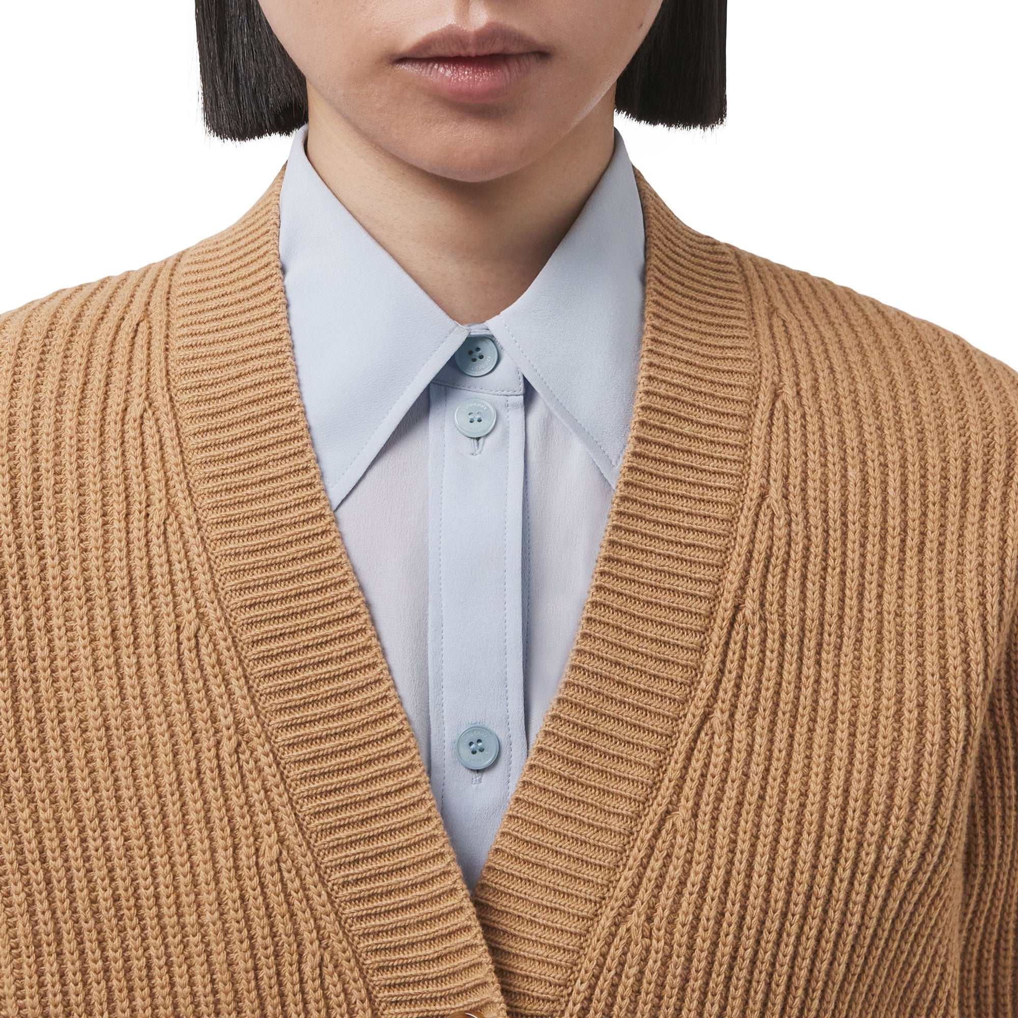 Cardigan en laine avec nœuds - Camel