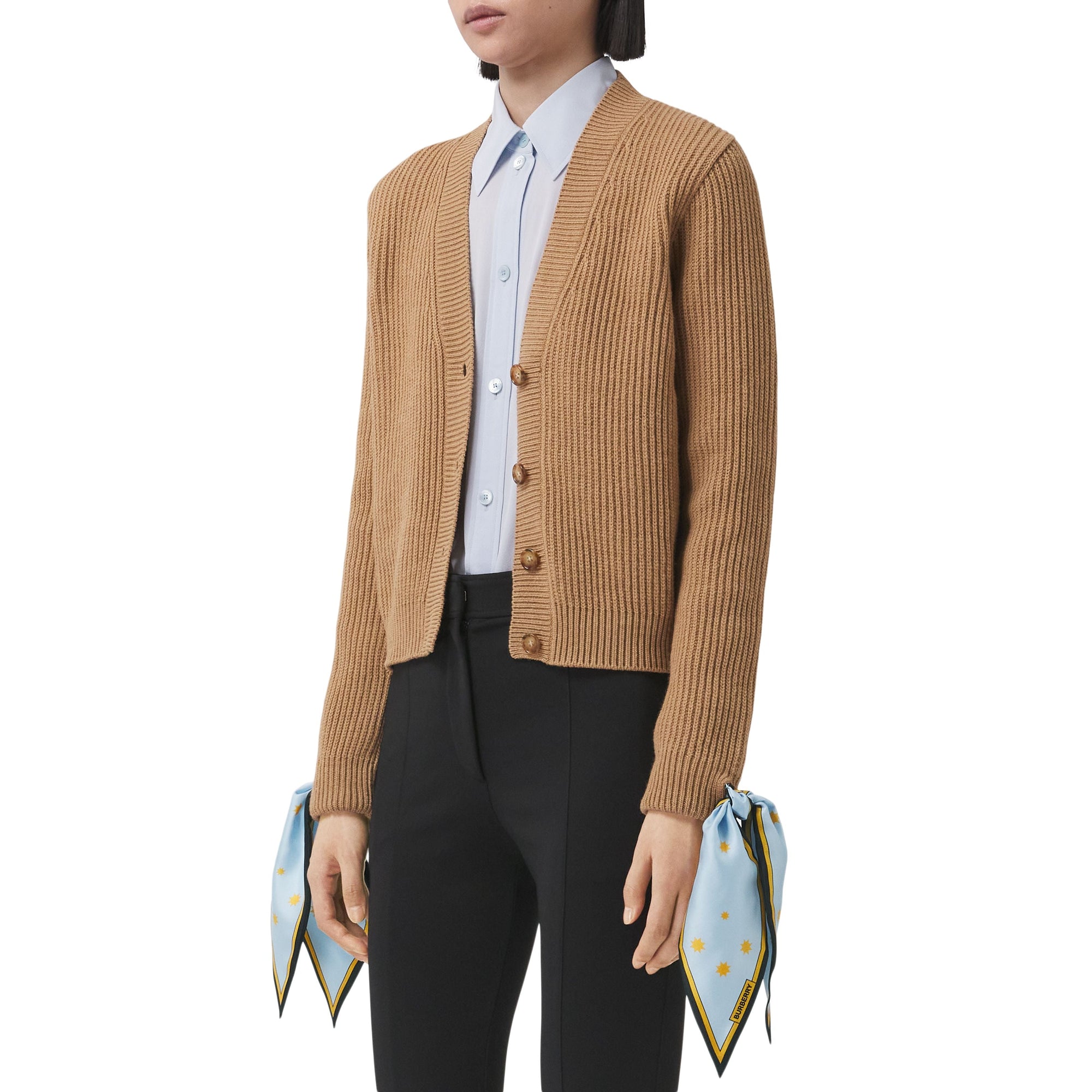 Cardigan en laine avec nœuds - Camel