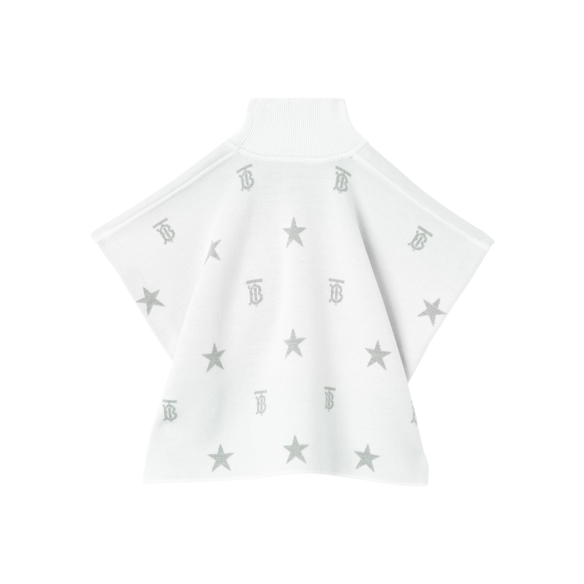 Poncho en jacquard de laine à motifs étoilés - Ivory