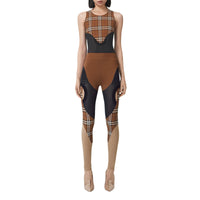 Legging en jersey stretch avec Check - Dark Birch Brown