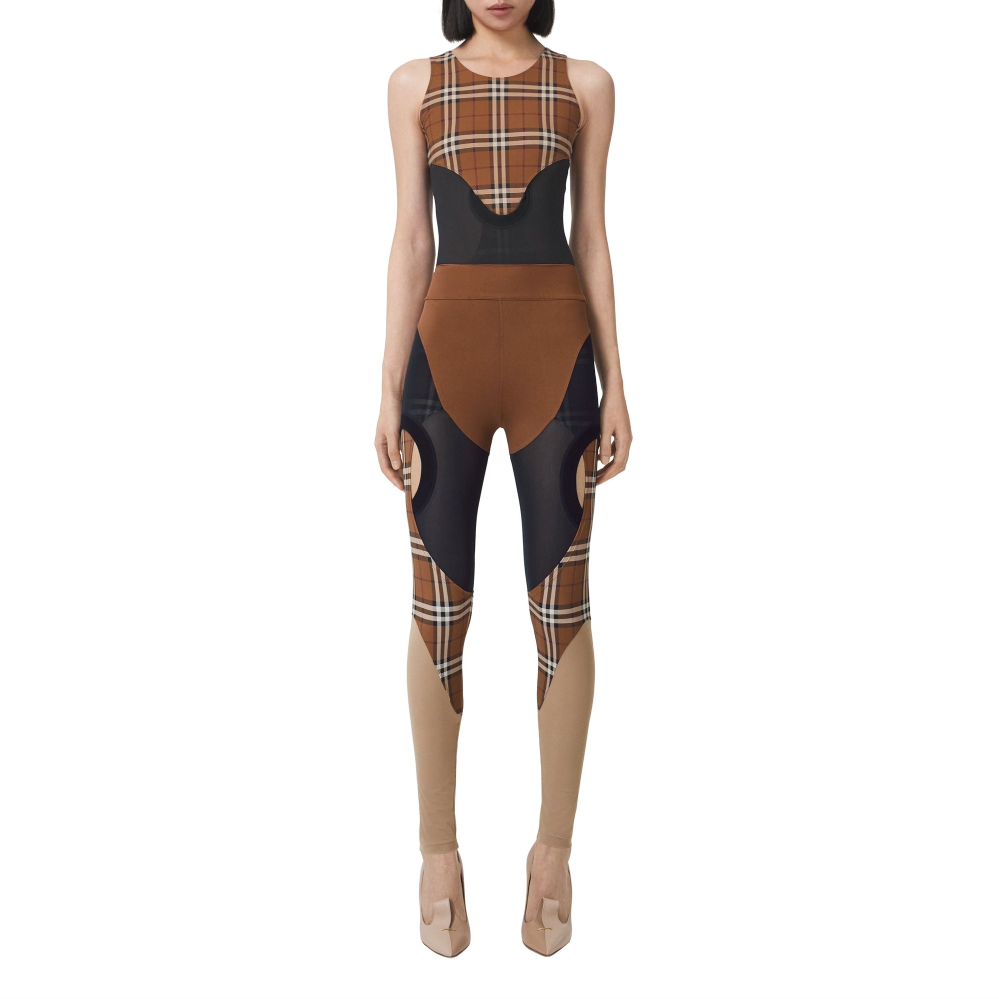 Legging en jersey stretch avec Check - Dark Birch Brown