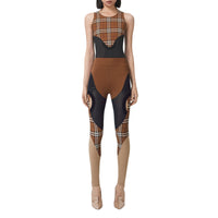 Legging en jersey stretch avec Check - Dark Birch Brown