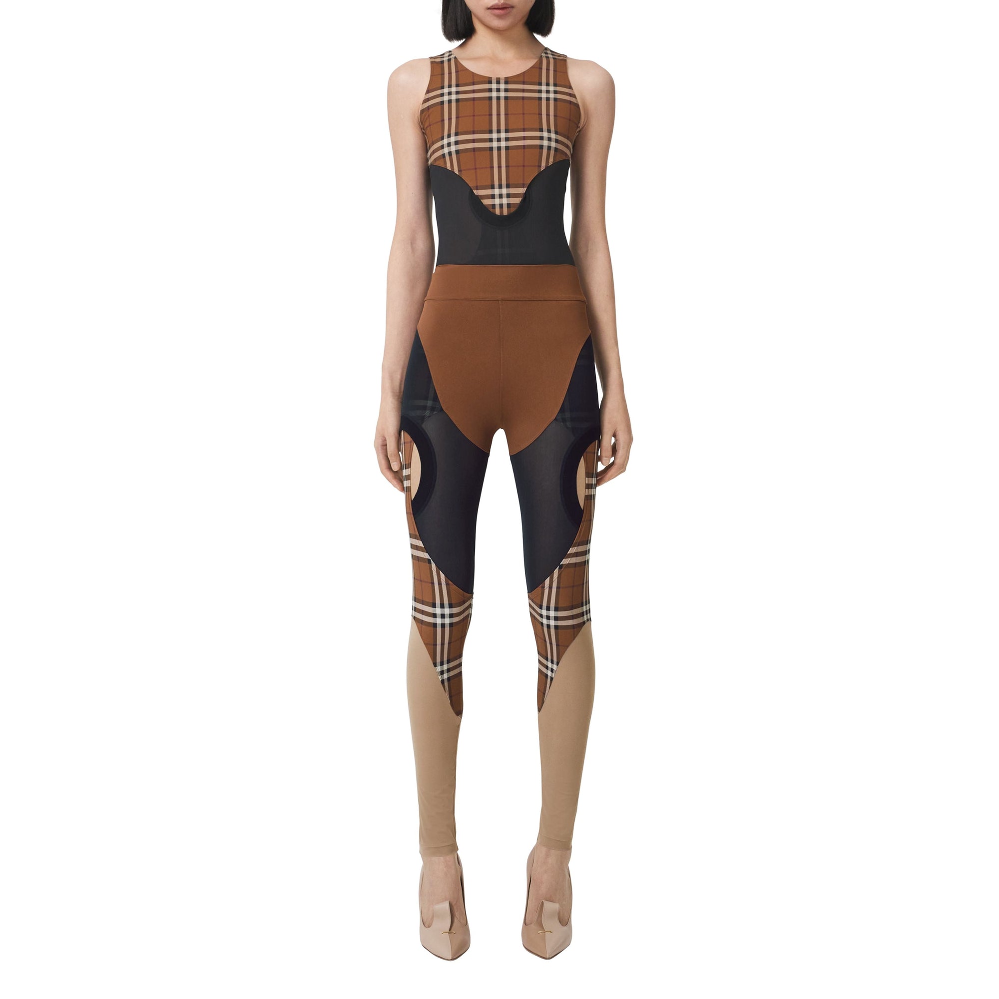 Legging en jersey stretch avec Check - Dark Birch Brown