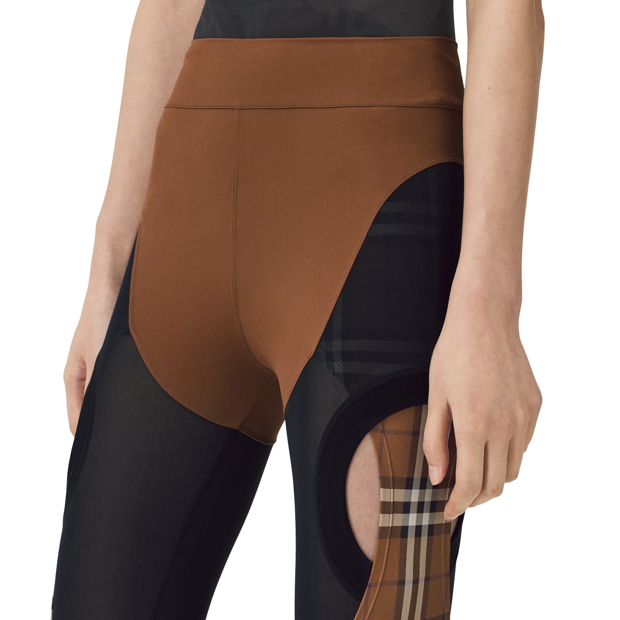 Legging en jersey stretch avec Check - Dark Birch Brown