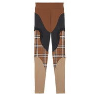 Legging en jersey stretch avec Check - Dark Birch Brown
