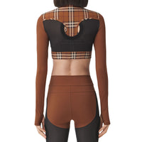 Haut court en jersey stretch avec Check - Dark Birch Brown