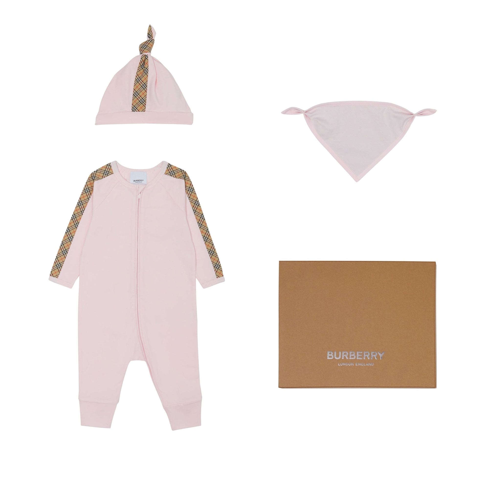 Coffret cadeau pour bébé à carreaux en trois pièces - Alabaster Pink