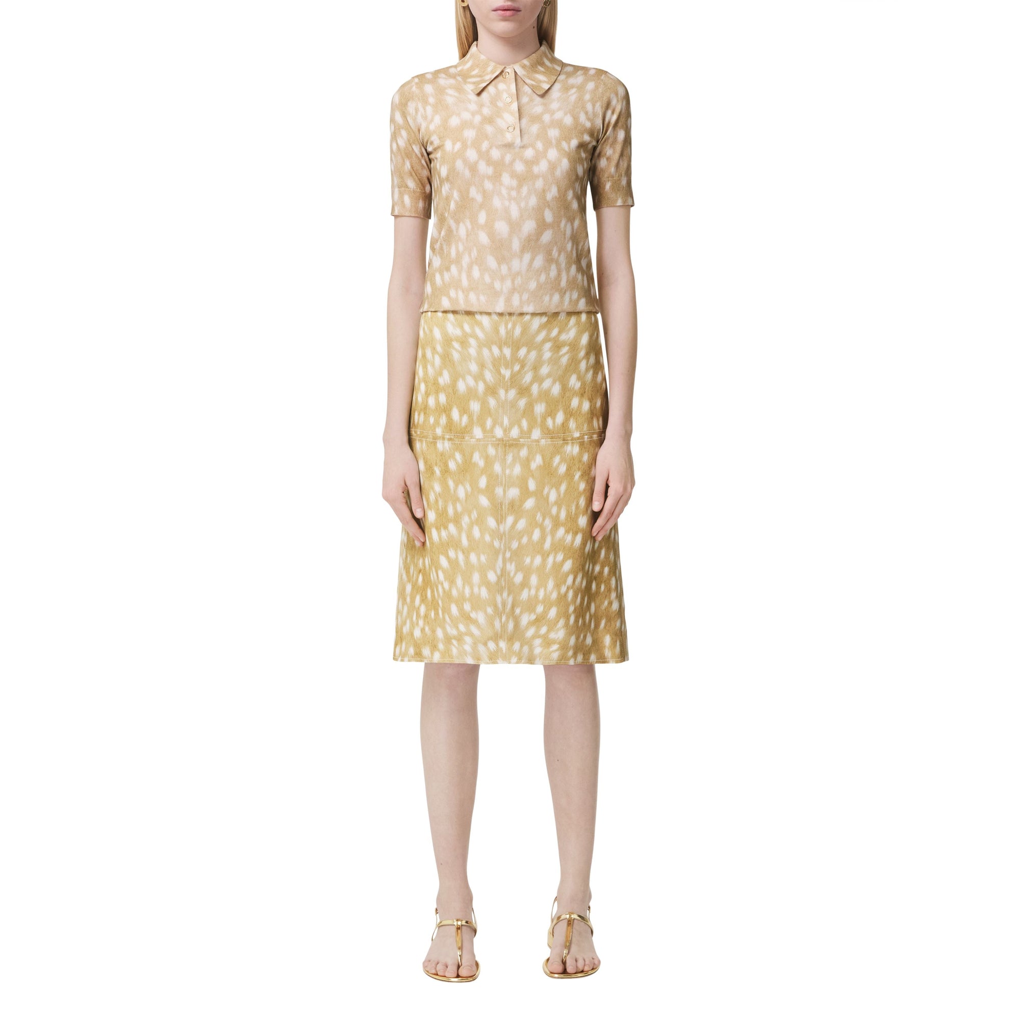 Polo en coton et cachemire à imprimé daim - Honey