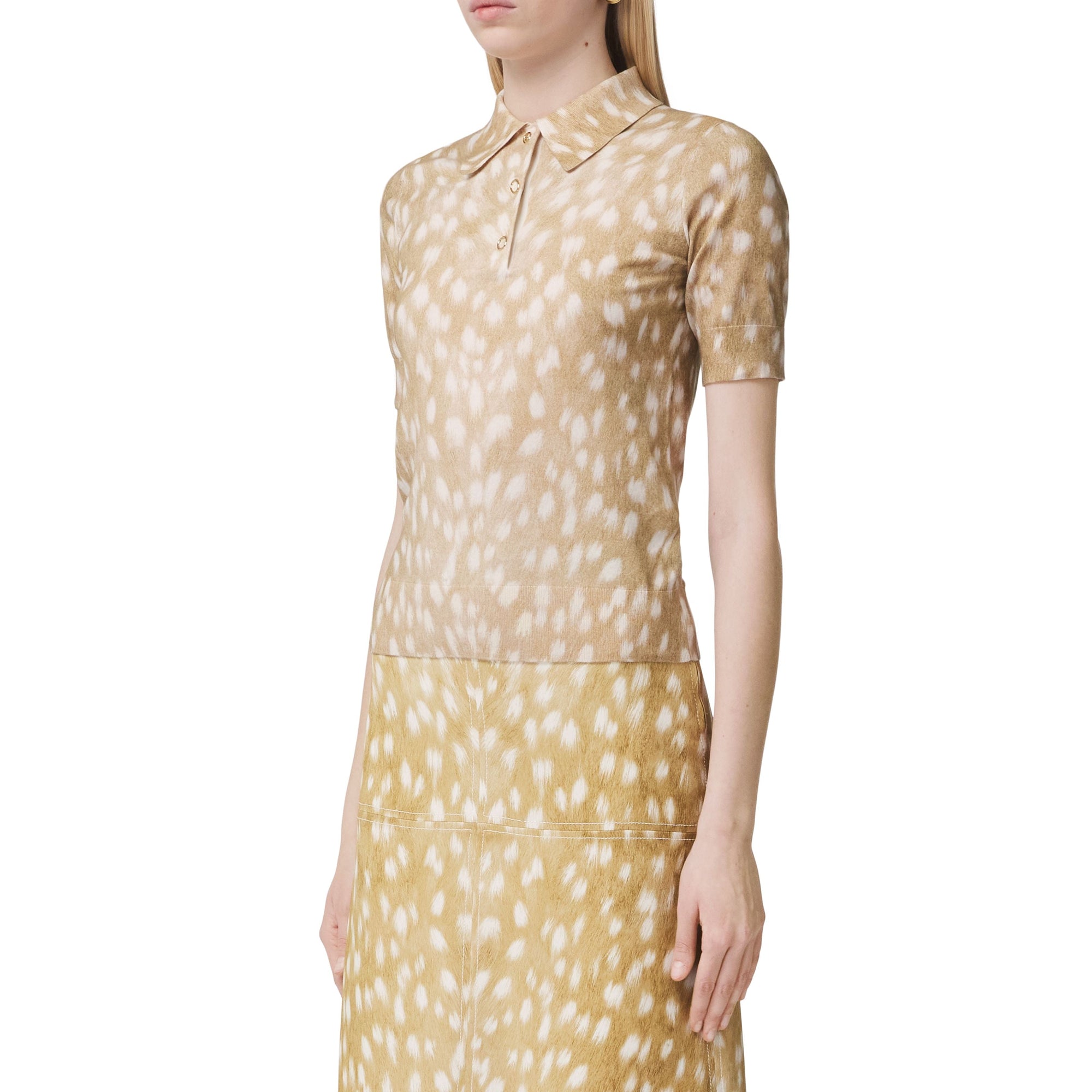 Polo en coton et cachemire à imprimé daim - Honey