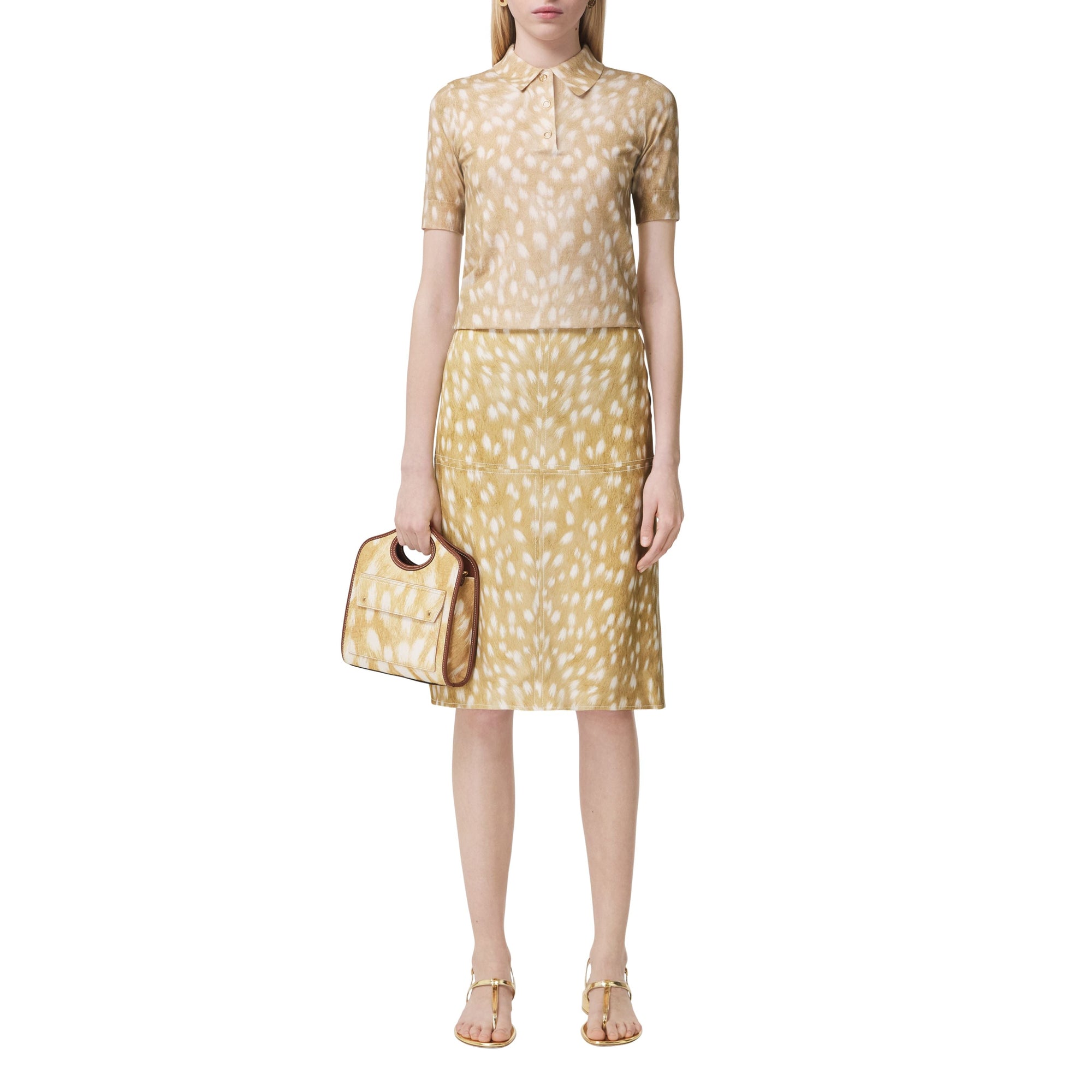 Polo en coton et cachemire à imprimé daim - Honey