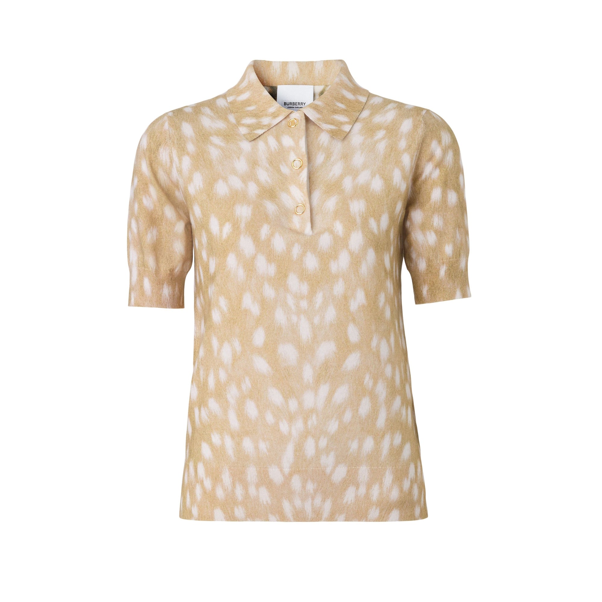 Polo en coton et cachemire à imprimé daim - Honey