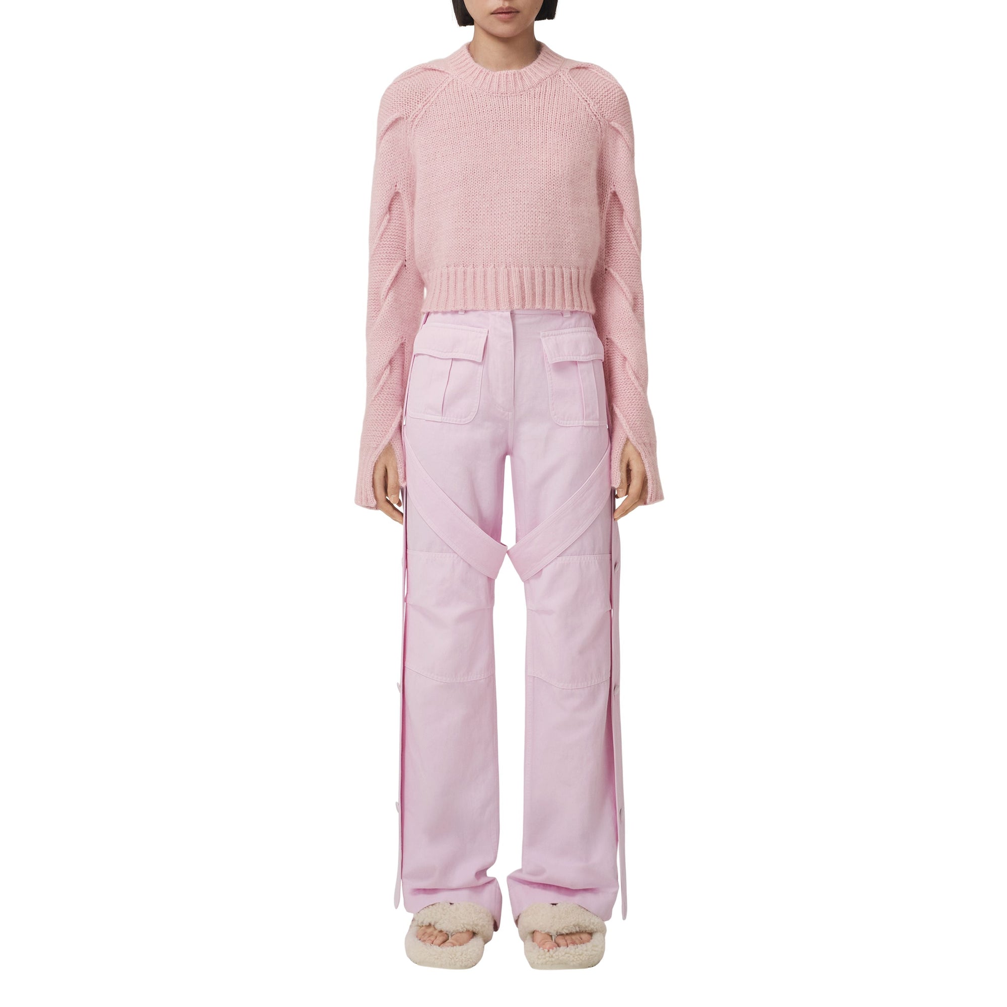 Pull court en cachemire mélangé à torsades - Pale Candy Pink