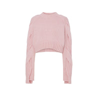Pull court en cachemire mélangé à torsades - Pale Candy Pink