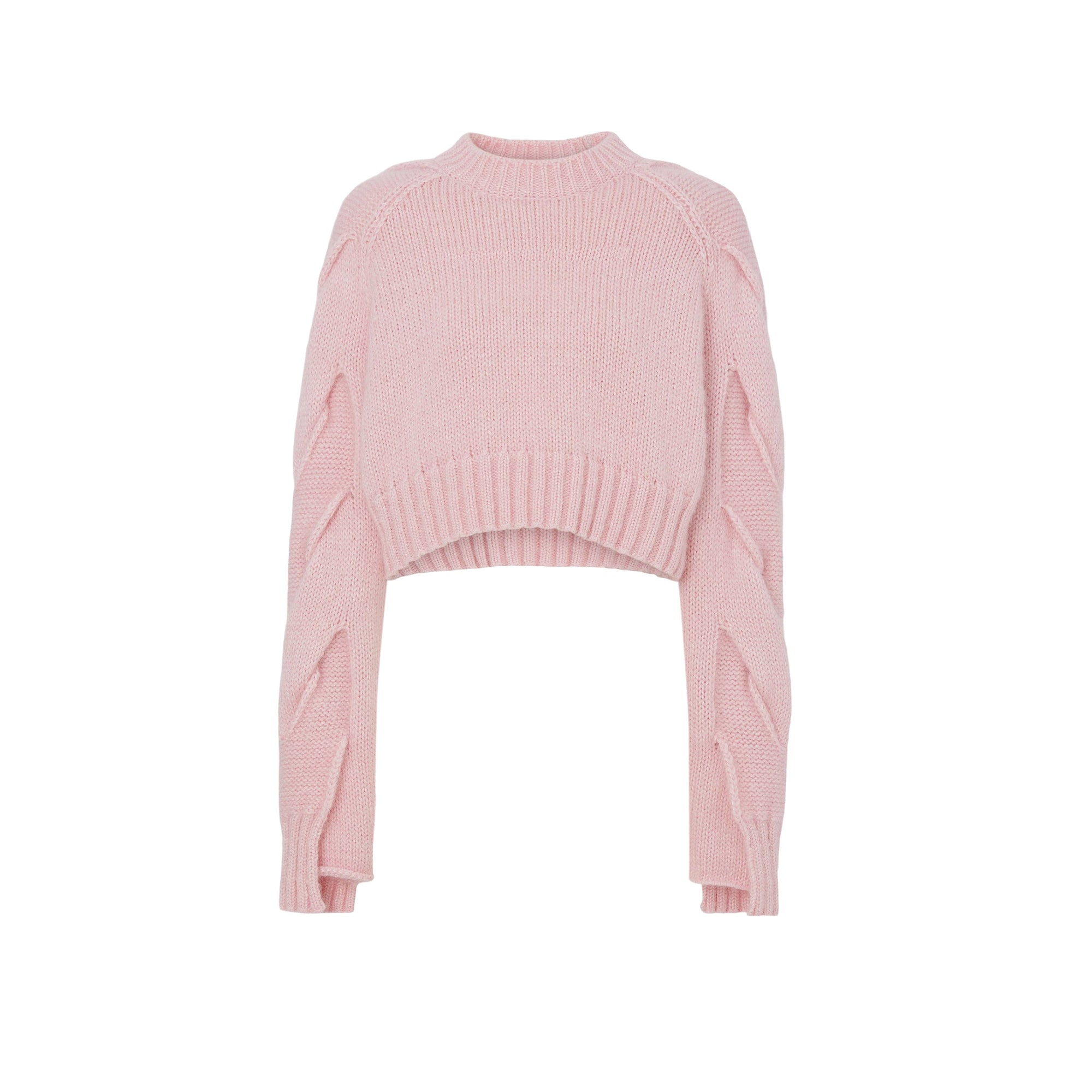 Pull court en cachemire mélangé à torsades - Pale Candy Pink
