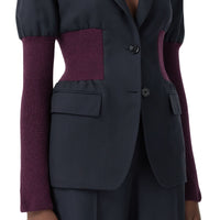 Veste tailleur en laine avec panneaux - Navy Black