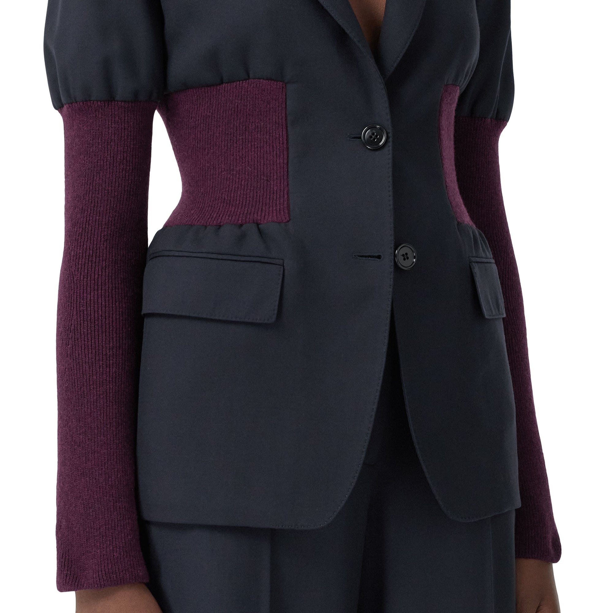 Veste tailleur en laine avec panneaux - Navy Black
